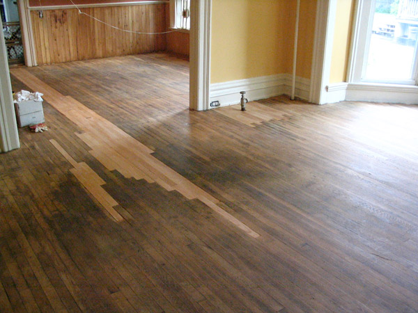 After sanding the hardwood floors.