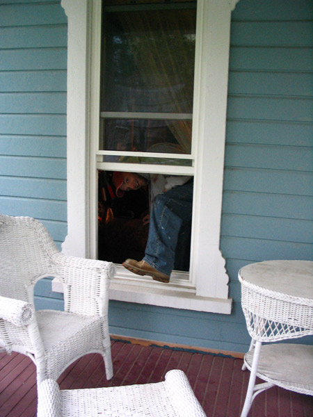 Climbing out the bedroom window